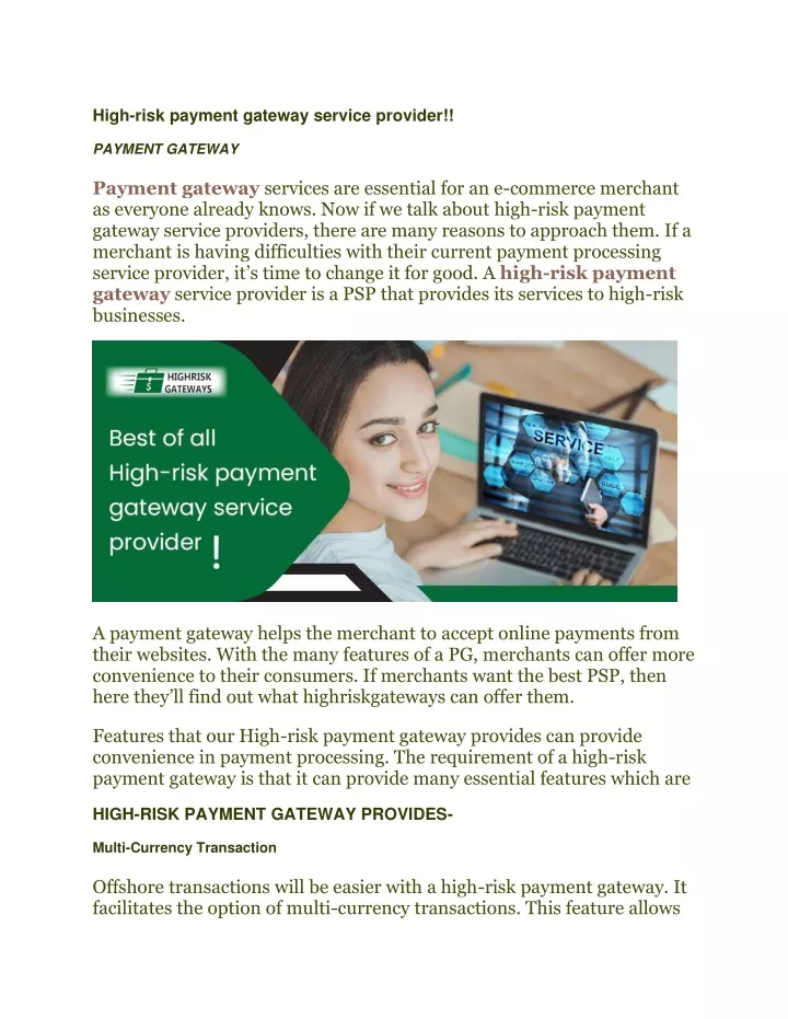 high risk payment gateway service provider