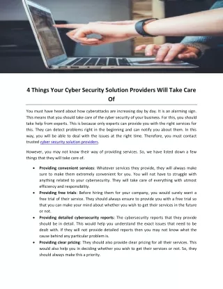 4 Things Your Cyber Security Solution Providers Will Take Care Of