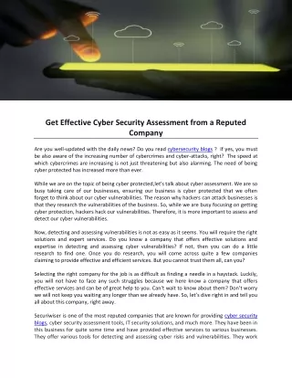 Get Effective Cyber Security Assessment from a Reputed Company