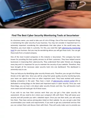 Find The Best Cyber Security Monitoring Tools at Securiwiser