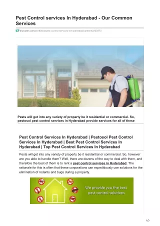 Pest Control services In Hyderabad - Our Common Services