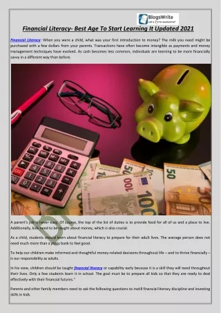 financial literacy best age to start learning