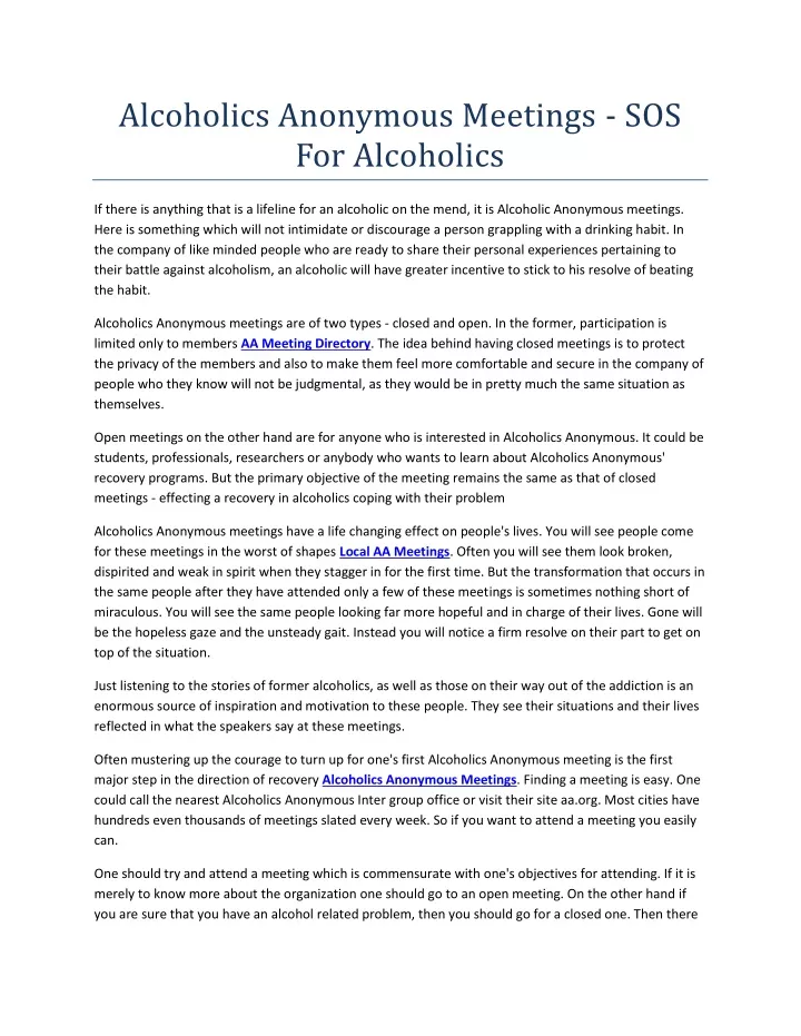 alcoholics anonymous meetings sos for alcoholics