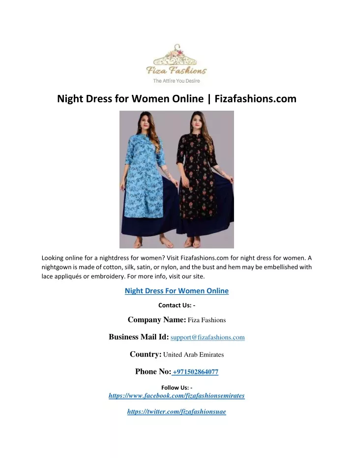 night dress for women online fizafashions com