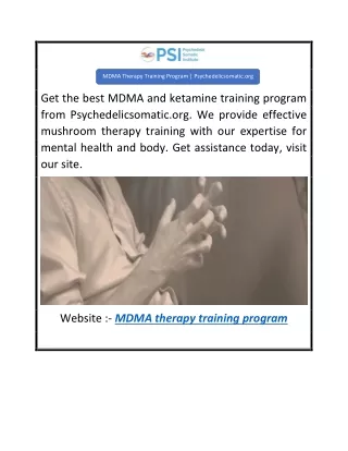 MDMA Therapy Training Program  Psychedelicsomatic.org