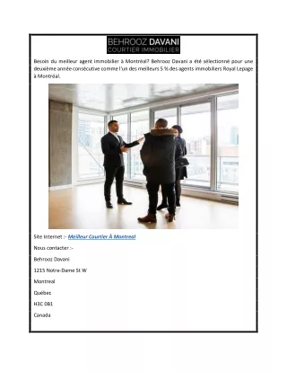 Meilleur Courtier Immobilier de Montreal   Behrooz Davani
