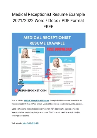 Medical Receptionist Resume Example 2021/2022 Word / Docx / PDF Format FREE Down