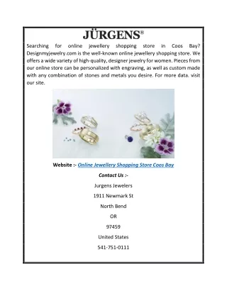 Online Jewellery Shopping Store Coos Bay | Designmyjewelry.com