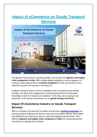 Impact Of eCommerce On Goods Transport Services