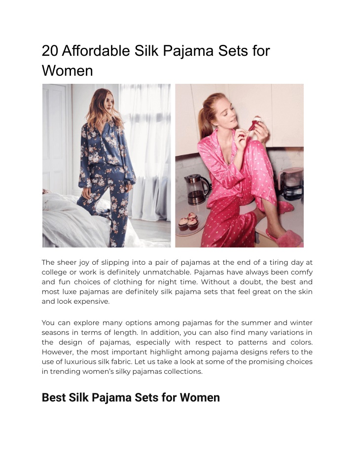 20 affordable silk pajama sets for women