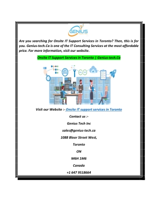 Onsite IT Support Services in Toronto  Genius-tech.Ca