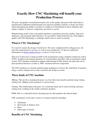 Precisely How CNC Machining Can Benefit Your Production Process