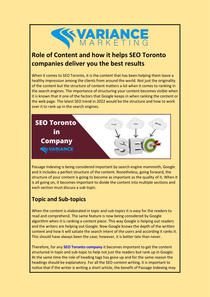 role of content and how it helps seo toronto