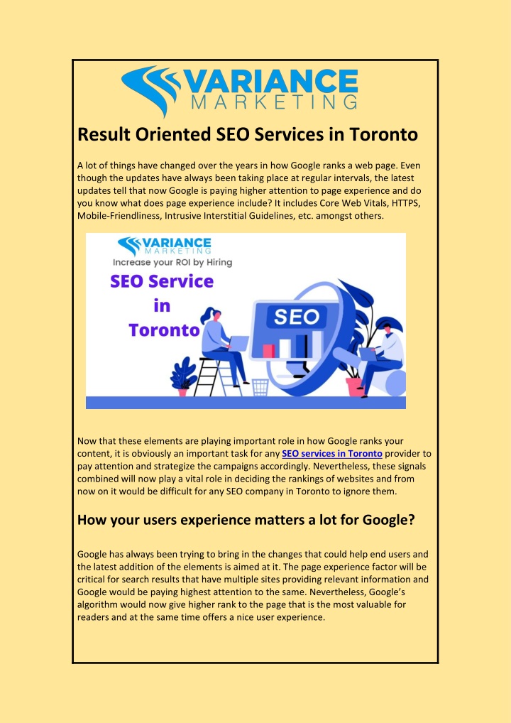 result oriented seo services in toronto
