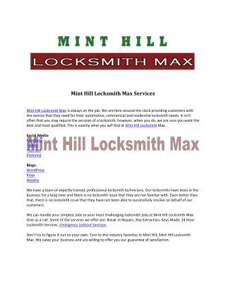 Mint Hill Locksmith Max Services