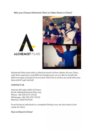 Why you Choose Alchemist Films to Video Shoot in China?