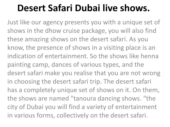 desert safari dubai live shows