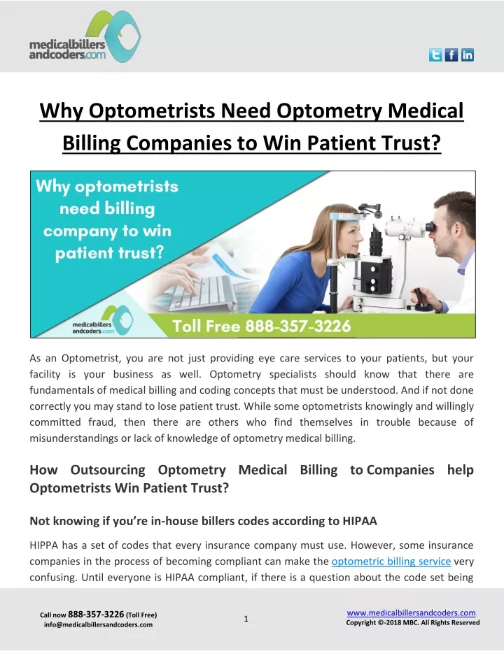 why optometrists need optometry medical billing