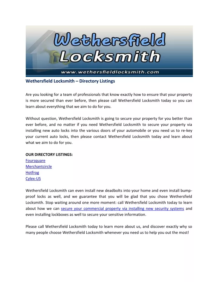 wethersfield locksmith directory listings