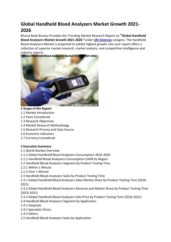 global handheld blood analyzers market growth