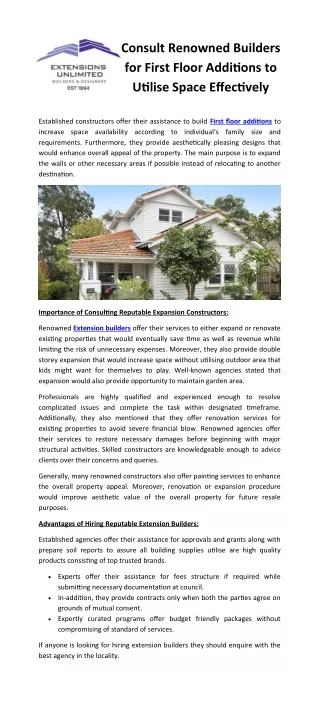 consult renowned builders for first floor