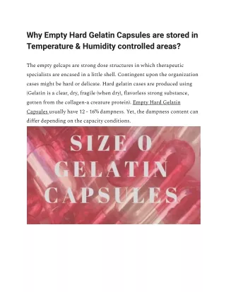 Why Empty Hard Gelatin Capsules are stored in Temperature & Humidity controlled areas