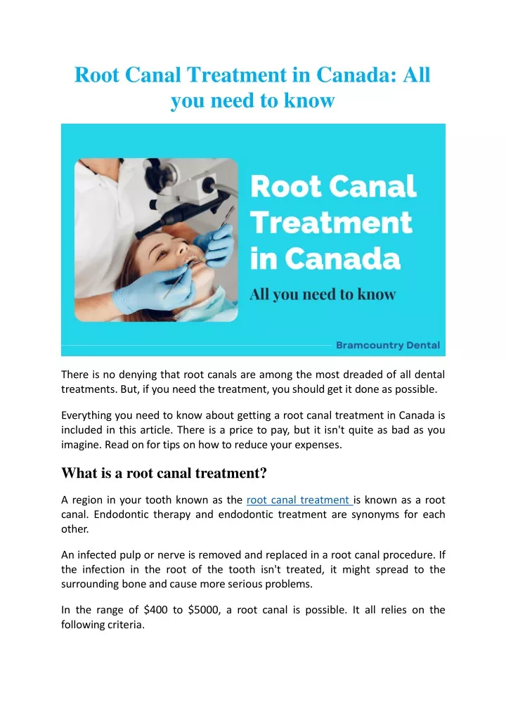 root canal treatment in canada all you need to know