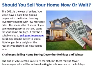 Should You Sell Your Home Now Or Wait?