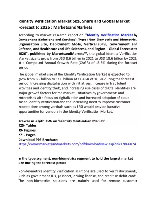 Identity Verification Market Size, Share and Global Market Forecast to 2026  MarketsandMarkets