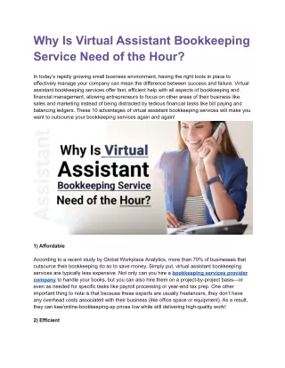 Why Is Virtual Assistant Bookkeeping Service Need of the Hour