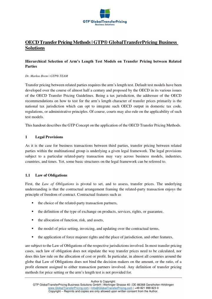 oecd transfer pricing methods