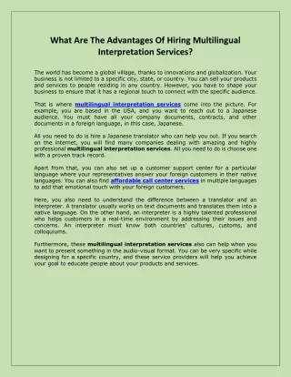 What Are The Advantages Of Hiring Multilingual Interpretation Services