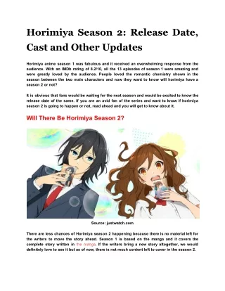 horimiya season 2 release date cast and other