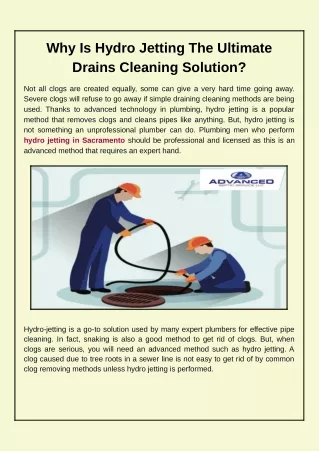 why is hydro jetting the ultimate drains cleaning