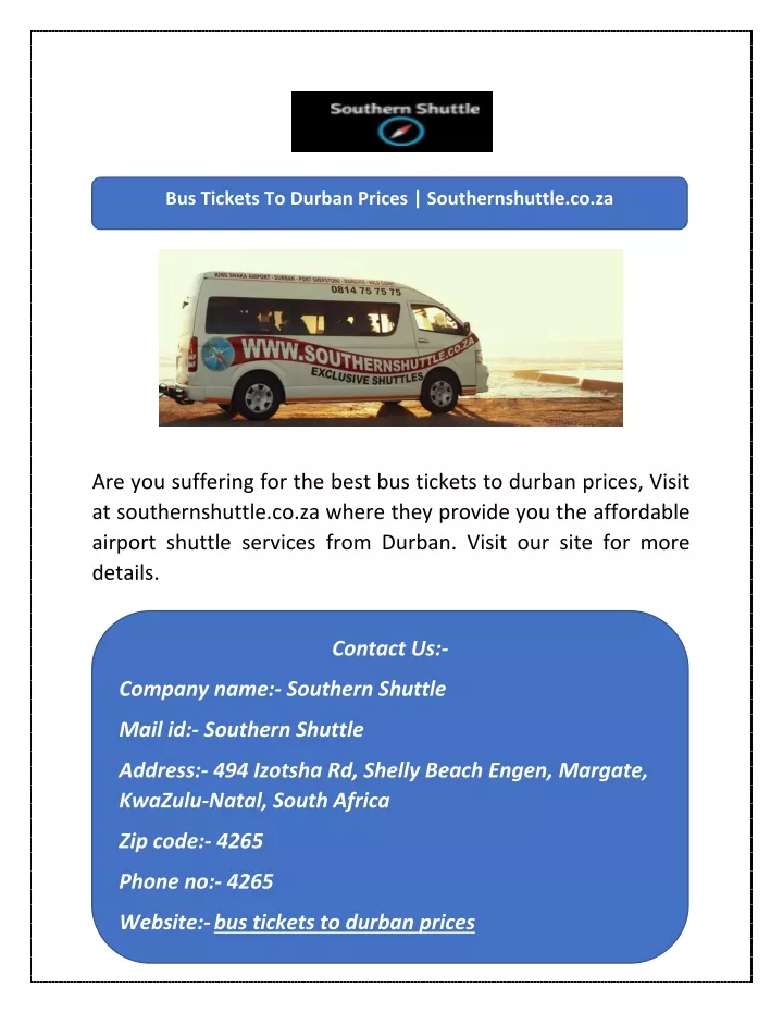 bus tickets to durban prices southernshuttle co za