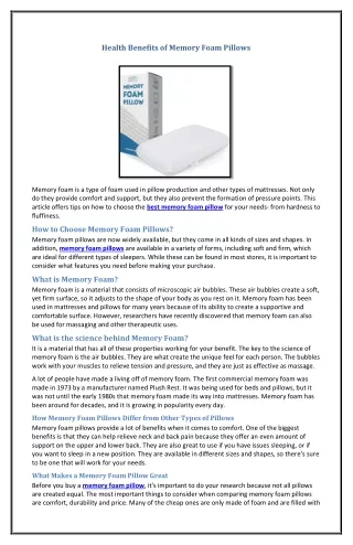 health benefits of memory foam pillows