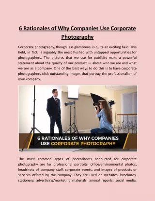 6 Rationales of Why Companies Use Corporate Photography