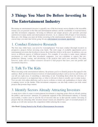 3 Things You Must Do Before Investing In The Entertainment Industry