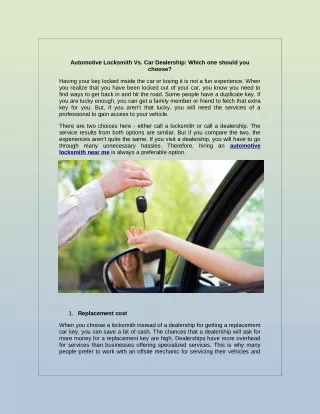 Automotive Locksmith Vs. Car Dealership: Which one should you choose