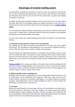 Advantages of modular building system