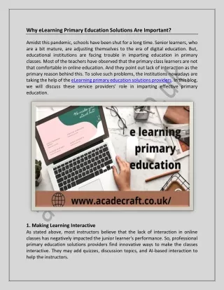 why elearning primary education solutions