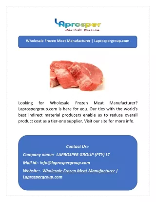 Wholesale Frozen Meat Manufacturer | Laprospergroup.com