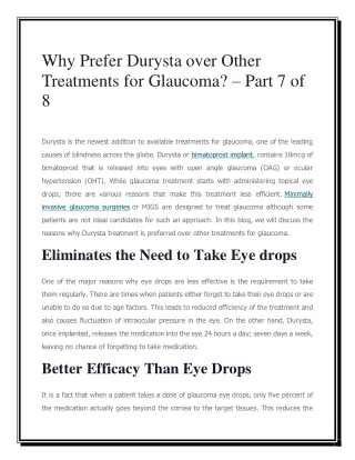 Why Prefer Durysta over Other Treatments for Glaucoma