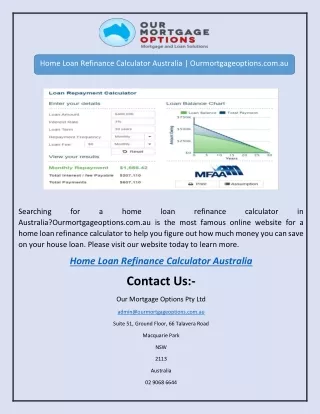 Home Loan Refinance Calculator Australia | Ourmortgageoptions.com.au