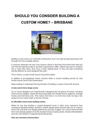 SHOULD YOU CONSIDER BUILDING A CUSTOM HOME - Brisbane
