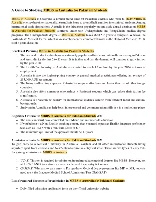 A Guide to Studying MBBS in Australia for Pakistani Students