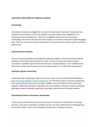 Australian scholarships for Pakistani students
