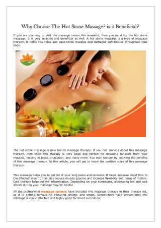 Why Choose The Hot Stone Massage is it Beneficial