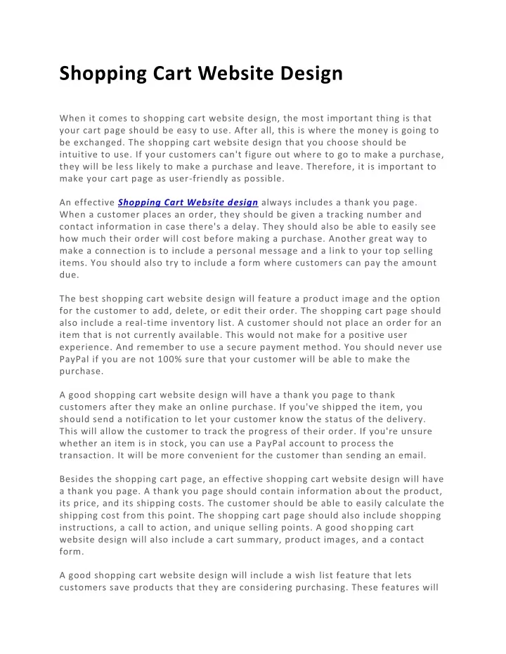 shopping cart website design when it comes