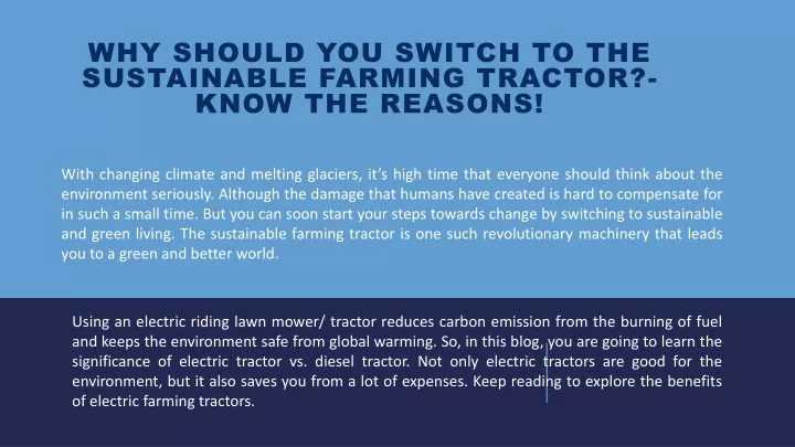 why should you switch to the sustainable farming tractor know the reasons